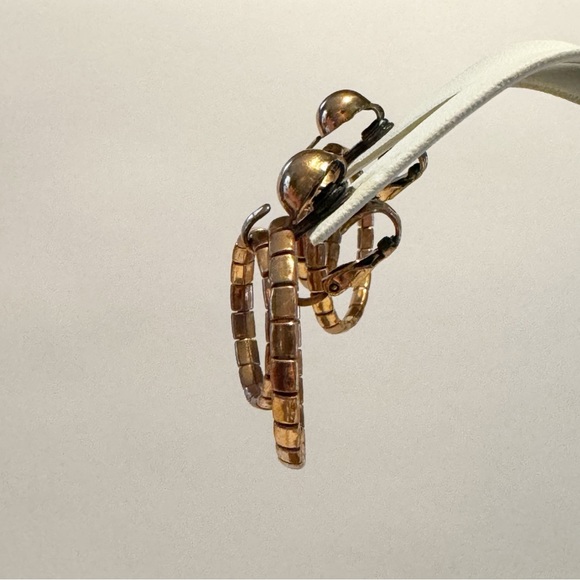 Vintage copper concentric circles dangling hoop earrings clip on - Picture 4 of 7